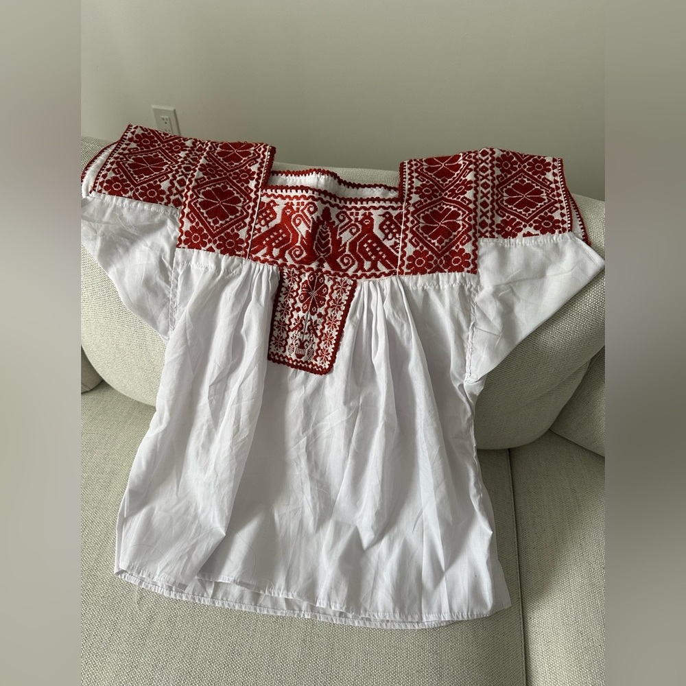 Embroidered White and Red Women's Tunic